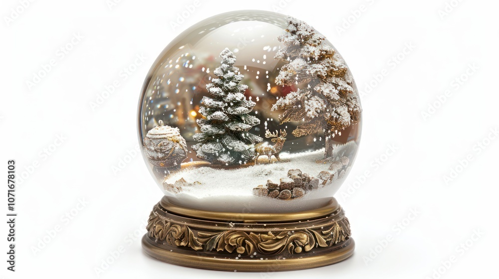 Mini snow globe with Christmas scene, isolated on white Mini snow globe with Christmas scene, isolated on white