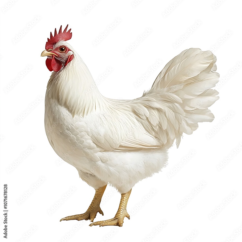 Fototapeta premium White Rooster Isolated on White Background.