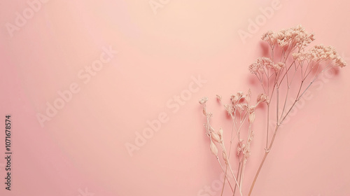 top view dried flower only at right side minimalist concept on mint background