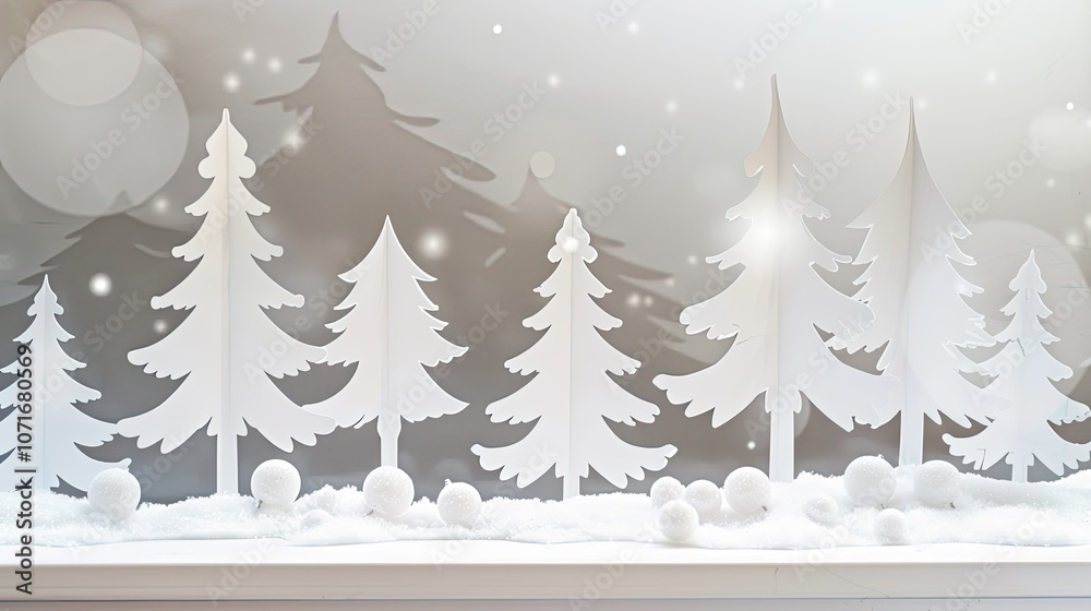 Obraz premium White paper cutouts of trees and light bulbs on the window