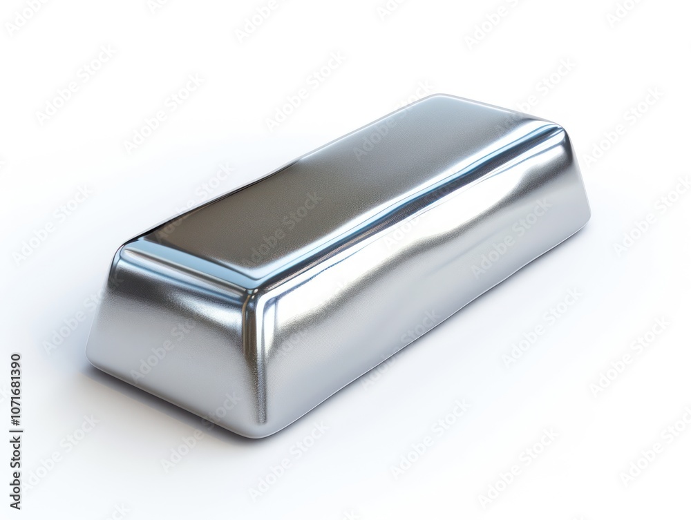 Realistic silver ingot isolated on white background, smooth texture and subtle reflections Realistic silver ingot isolated on white background, smooth texture and subtle reflections
