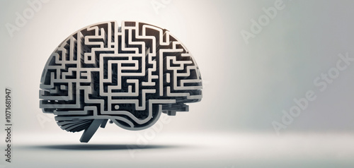 The labyrinth is depicted in the shape of a brain on an isolated light background