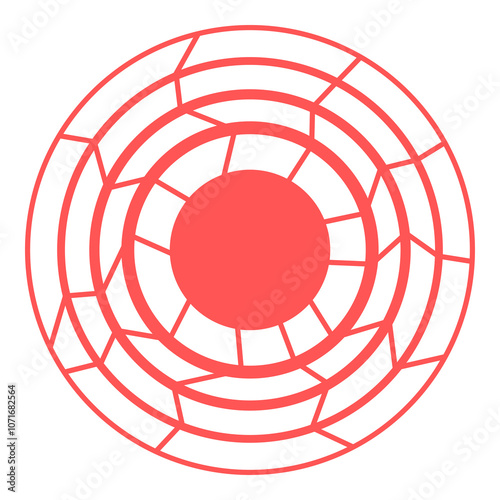 Red earthquake epicenter symbol. Circle wave