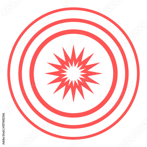 Red earthquake epicenter symbol. Circle wave