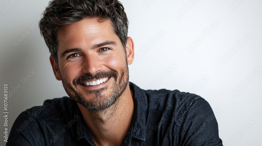 Obraz premium Smiling Man with Short Hair and Beard Portrait