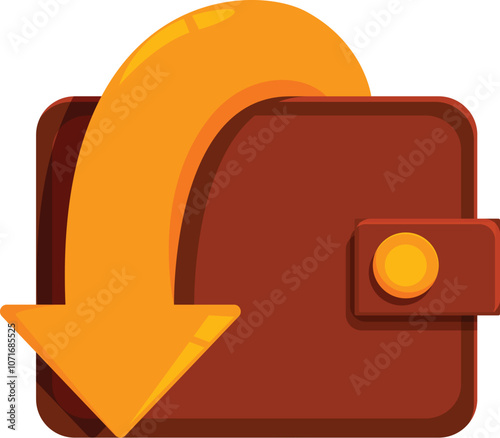 Brown wallet with cashback represented by a downward orange arrow