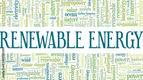 Renewable Energy word cloud conceptual design isolated on white background.