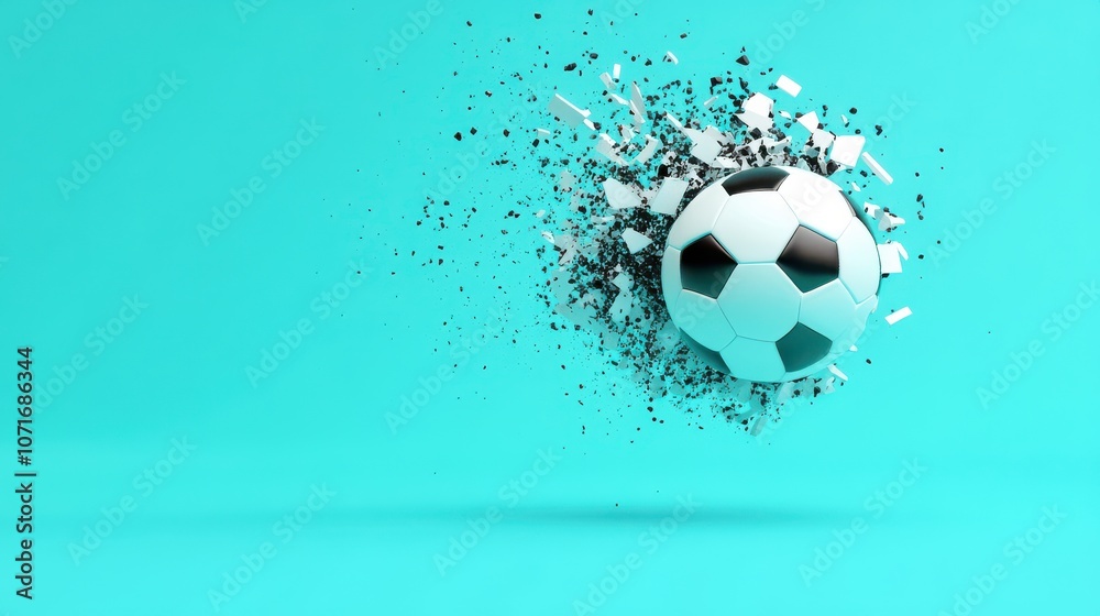 Naklejka premium Capture the perfect moment a dynamic soccer kick showcasing the impact between cleat and ball in a vibrant setting