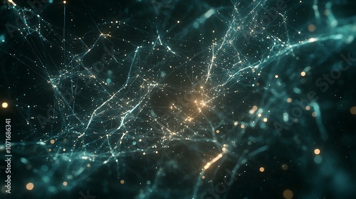 Background with a web of glowing nodes and connecting lines, representing AI connections in a futuristic digital setting