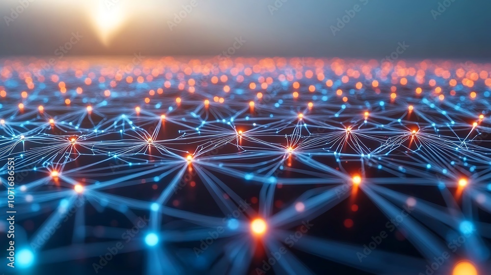 Digital technology background with glowing points linked by fine lines, symbolizing AI and connectivity Digital technology background with glowing points linked by fine lines, symbolizing AI and connectivity