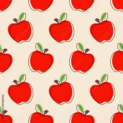 Cute seamless pattern with red apples on light background.