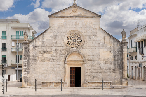 Facade of Church of Madonna della Greca with rose window, Locorotondo, Italy, Apulia