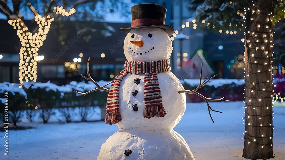 Obraz premium snowman on the snow in the night show