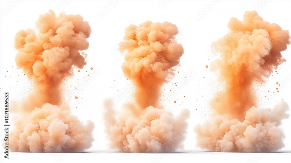 set of large smoke clouds in shadows large explosion with thick dust