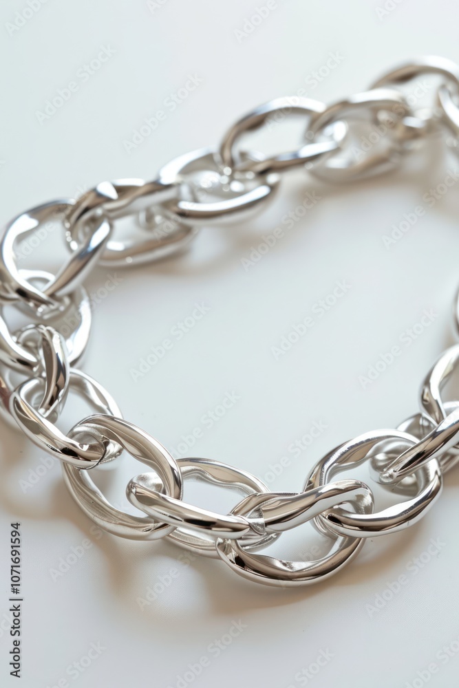 Fototapeta premium Silver chain bracelet lying on white background, intricate design with delicate links