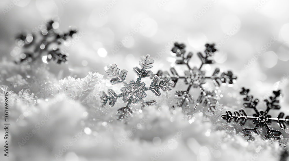 Snowflakes falling gently, isolated on white Snowflakes falling gently, isolated on white