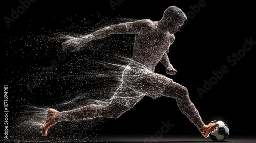 Soccer player demonstrates skillful kick in dynamic action shot capturing motion and athleticism with cleats on the field