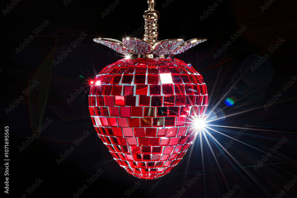 Obraz premium mirror mosaic strawberry suspended in space, chic night disco
