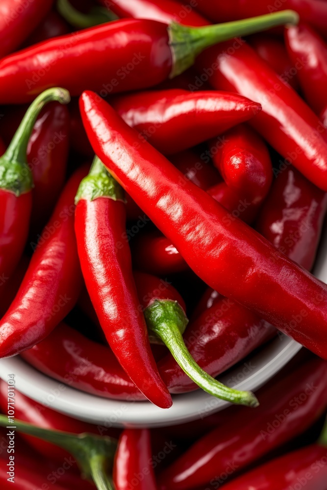 A white bowl filled with red hot chili peppers A white bowl filled with red hot chili peppers