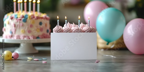 Wallpaper Mural Celebratory Scene with Birthday Cake, Colorful Balloons, and Candle-lit Card for Personalized Messages in a Festive Setting Torontodigital.ca