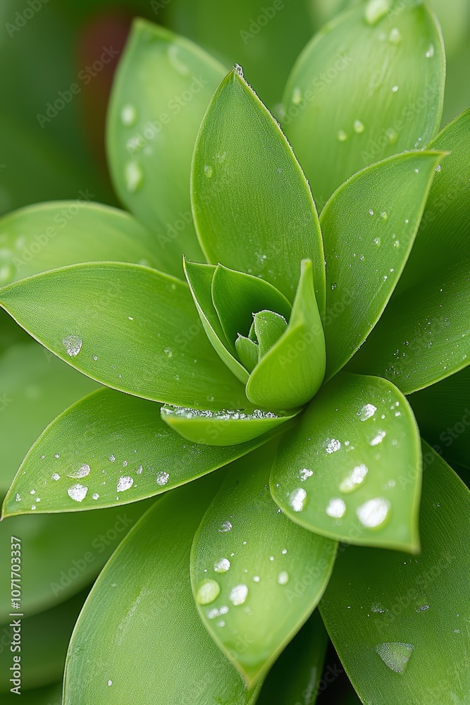 A close up of a green plant with water droplets on it A close up of a green plant with water droplets on it