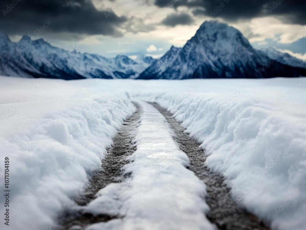 A dirt road in the middle of a snow covered field A dirt road in the middle of a snow covered field