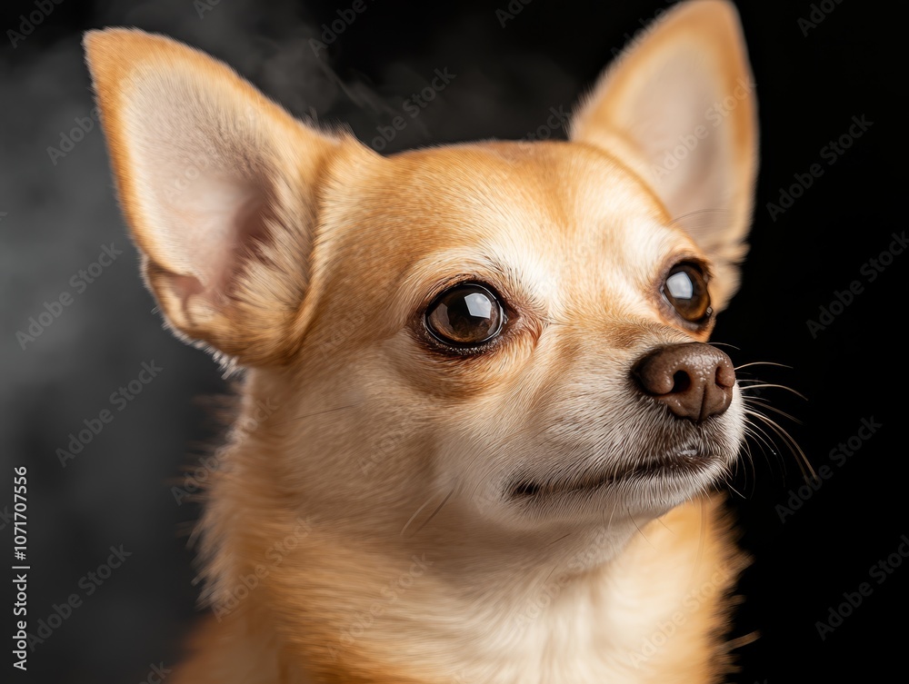 Obraz premium A small chihuahua is looking at the camera with a black background