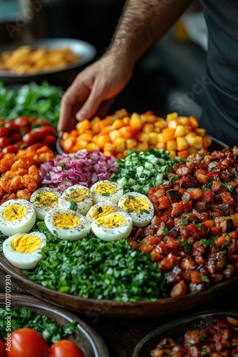 a waiter clearing space for Israeli sabich bei photo