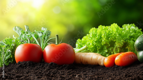 Tomato carrot homegrown vegetables garden organic eco sustainable healthy lifestyle cost of living food security rural frugal produce backyard farming nature nutrition copy space banner background