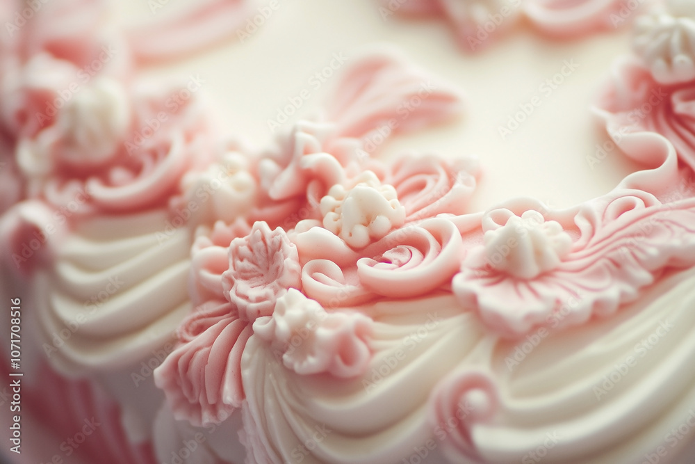 Decorated cake with intricate icing close-up. Generative AI Decorated cake with intricate icing close-up. Generative AI