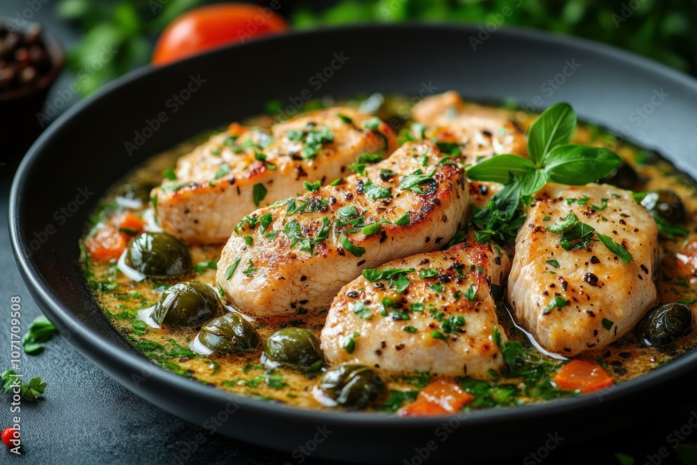 minimalism A plate of veal piccata with capers minimalism A plate of veal piccata with capers