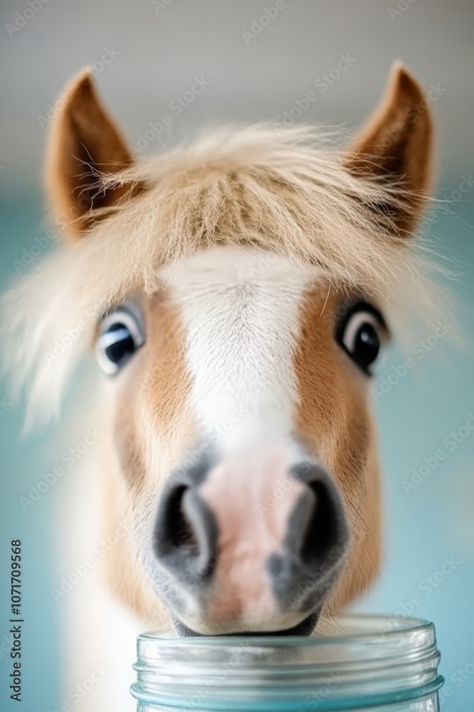 Obraz premium A horse sticking its head out of a mason jar