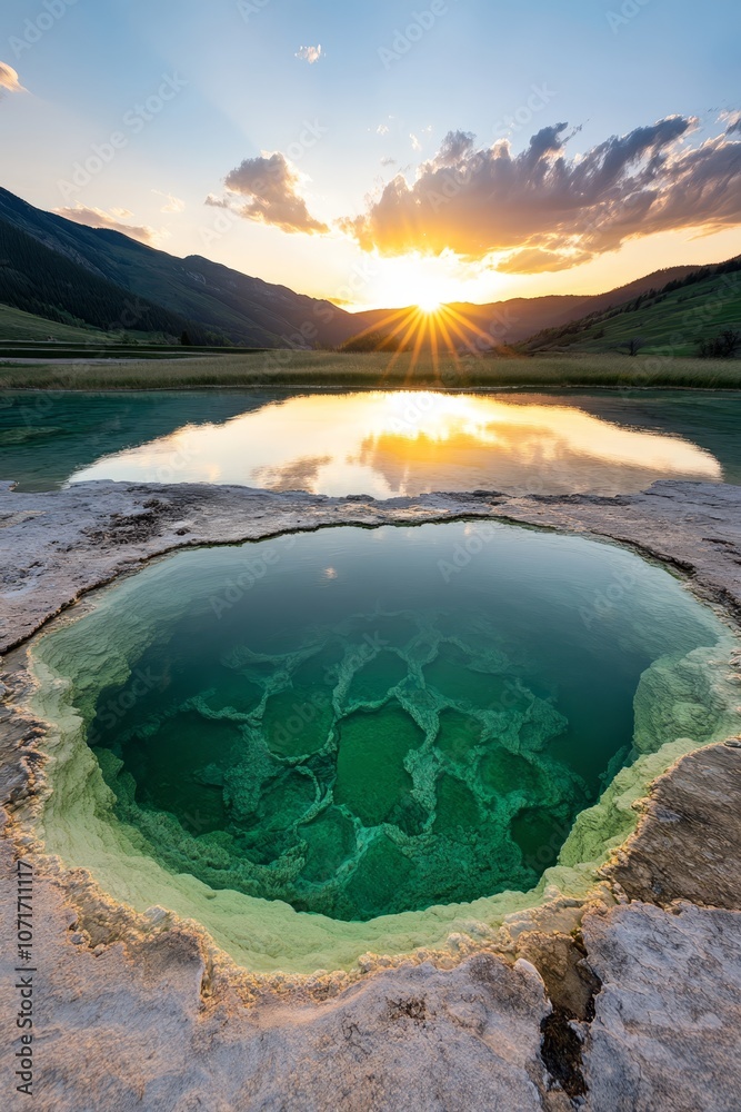 Fototapeta premium A large pool of green water in the middle of a field