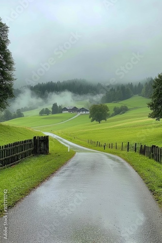 Serene countryside landscape with lush greenery. photo