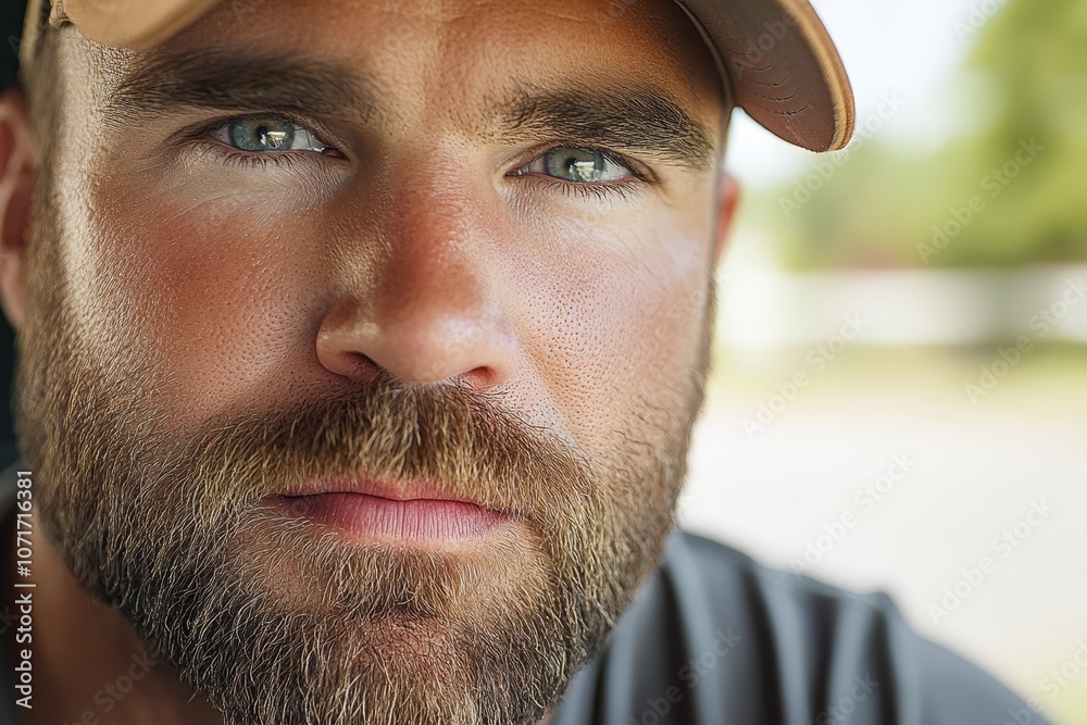Obraz premium A close up of a man wearing a baseball cap