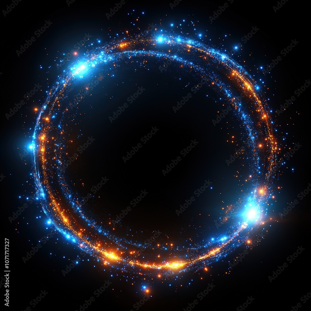 Vibrant Cosmic Circle of Light with Glowing Stars and Sparkles Against a Dark Background for Backgrounds, Illustrations, and Digital Art Projects Vibrant Cosmic Circle of Light with Glowing Stars and Sparkles Against a Dark Background for Backgrounds, Illustrations, and Digital Art Projects