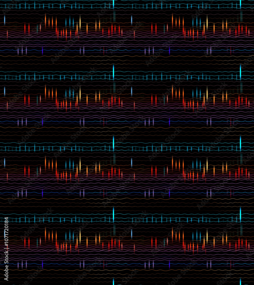 Fototapeta premium Seamless abstract sound wave pattern featuring colorful audio visualizations on a black background