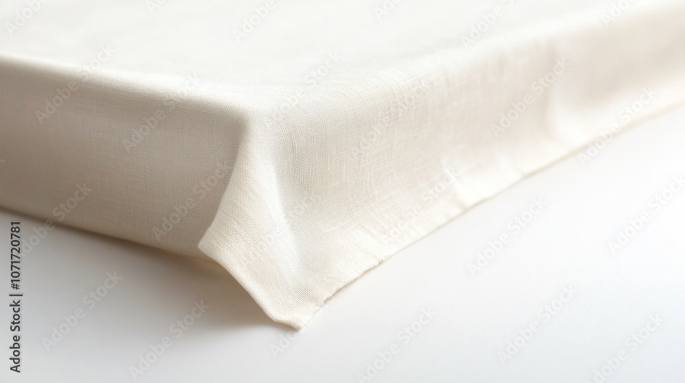 Fototapeta premium Soft cream-colored tablecloth with a linen texture, isolated on a plain white background