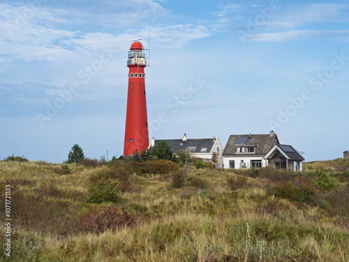 Red Lighthouse of Wadden isle Schiermonnikoog in the Netherlands