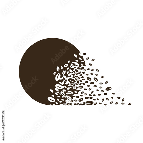 The planet disintegrates into coffee beans. The effect of destruction. Dispersion