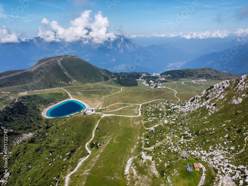 Tableau sur toile Aerial view of the Piani di Bobbio from a drone.