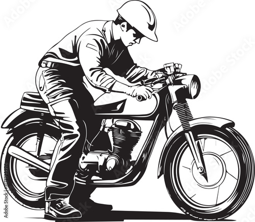 a man repairing a motorbike photo