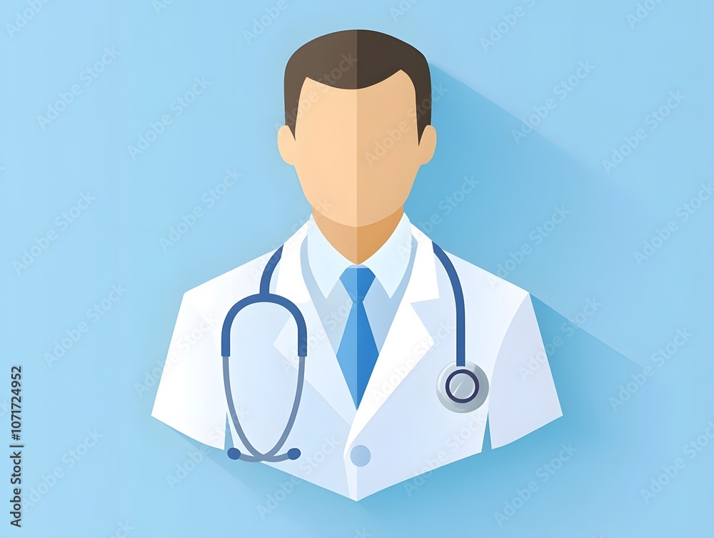 Flat illustration of a doctor wearing a white coat and a stethoscope. Flat illustration of a doctor wearing a white coat and a stethoscope.