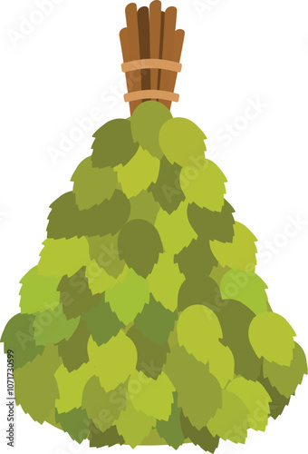 Traditional russian bath broom made of birch leaves, tied with rope, isolated on white background