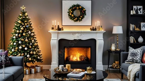 fireplace with christmas decorations