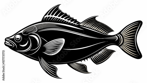 Halibut vector silhouette black on white background