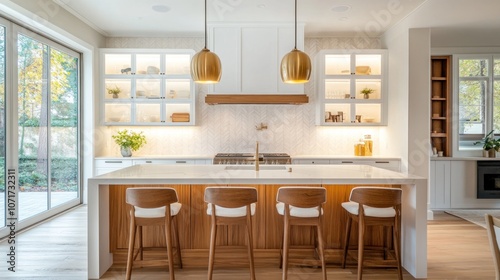 Wallpaper Mural Scandinavian luxury kitchen with natural wood finishes, white cabinetry, and soft lighting  Torontodigital.ca