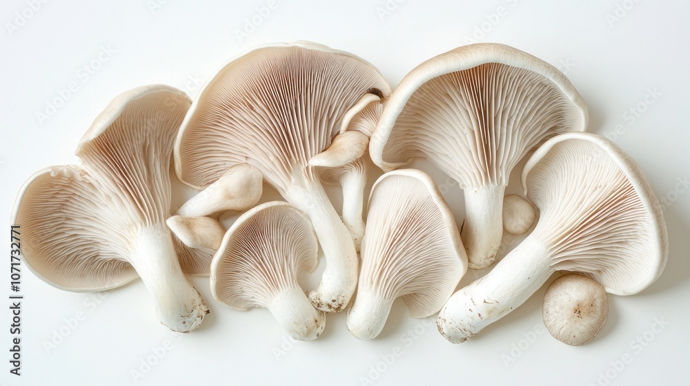 Oyster Mushrooms Displayed on a White Background Oyster Mushrooms Displayed on a White Background