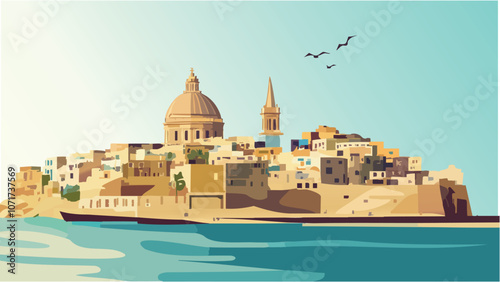 Malta's Historic Cliffs and Vibrant Buildings.eps