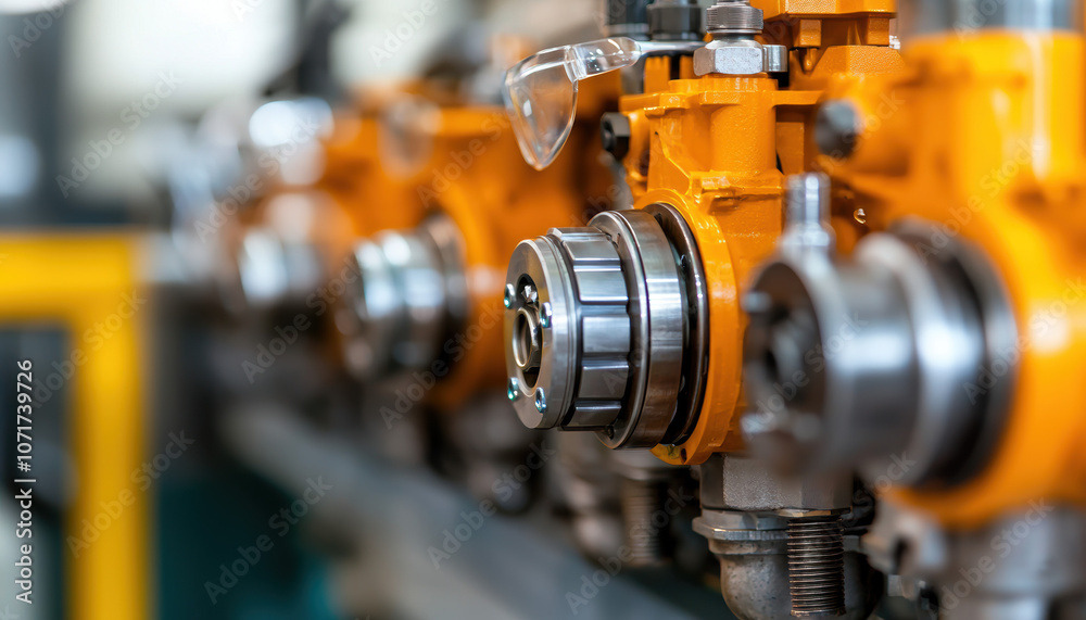 A close-up view of industrial machinery components highlighting precision engineering with bright orange and metallic elements. A close-up view of industrial machinery components highlighting precision engineering with bright orange and metallic elements.